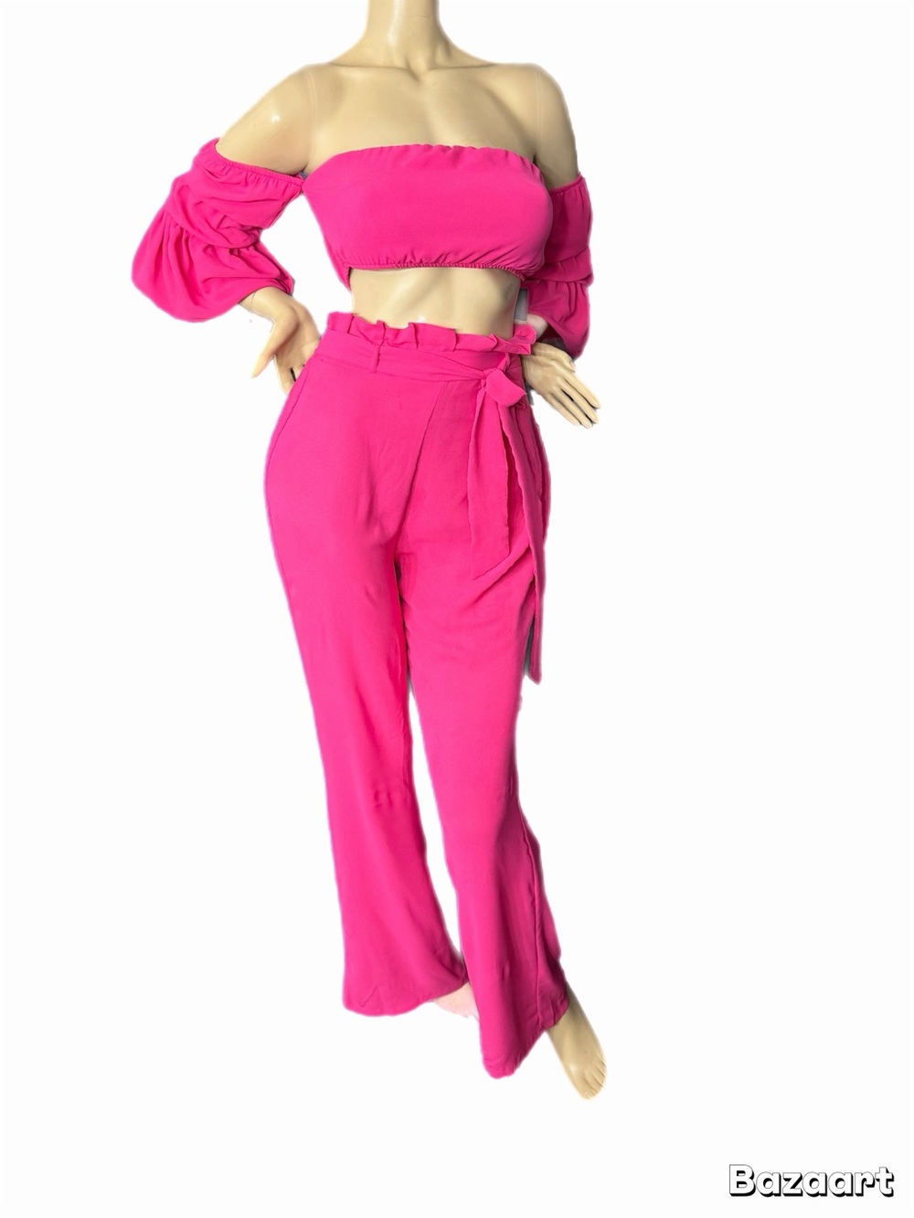 Kaylee Kollection Women's Hot Pink Two-Piece palazzo pants + Off-Shoulder  set